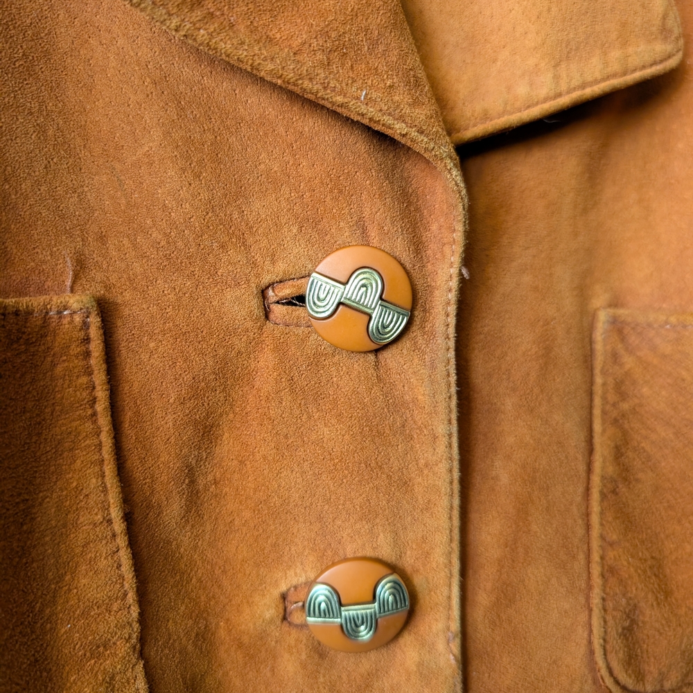 📼🇨🇦 Awesome Vintage Danier Orange Suede Jacket With Retro Buttons - Large - Picture 3 of 13
